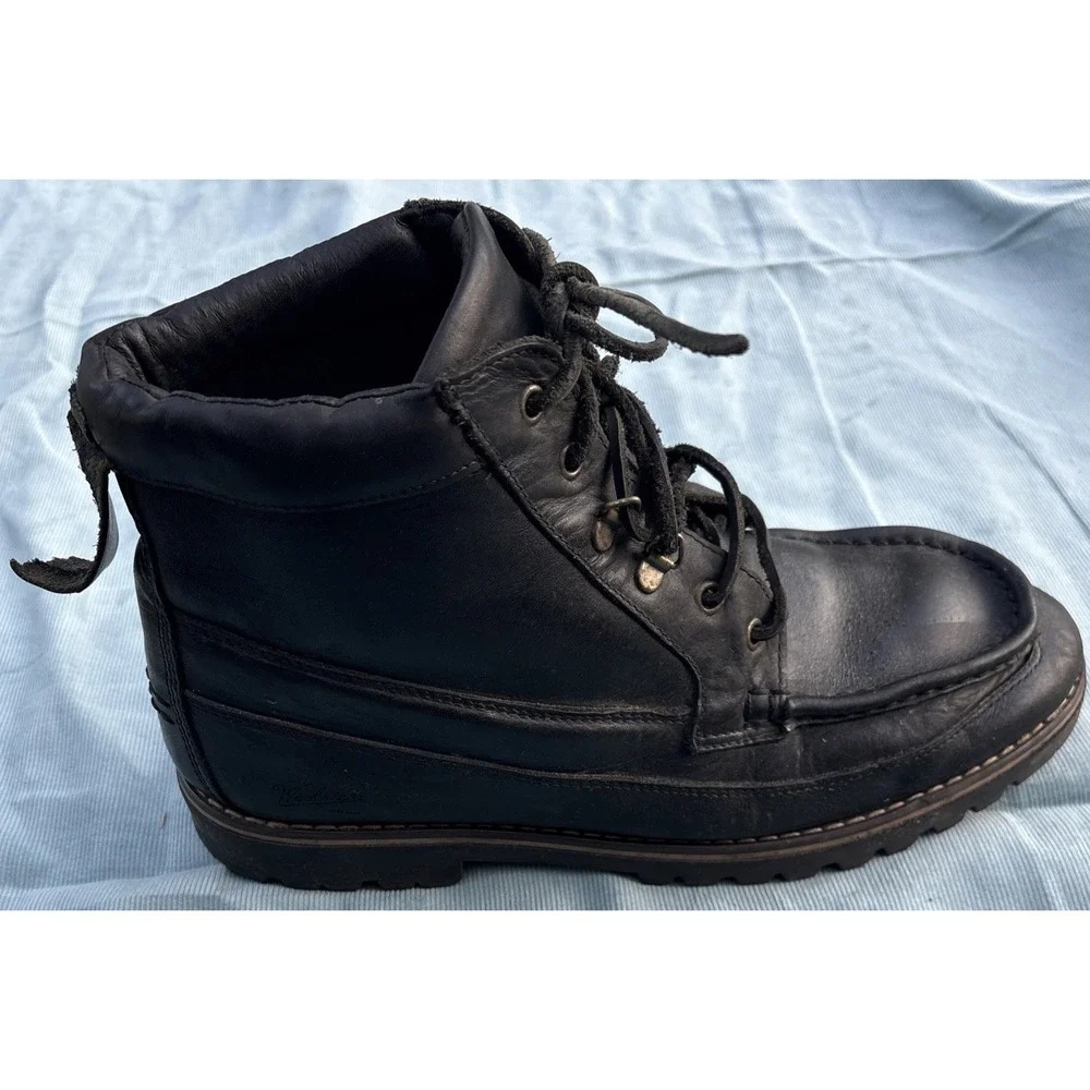 Woolrich Mens Black Leather Moc Toe Lace Up Ankle Boots Outdoor Rugged Lug Sole